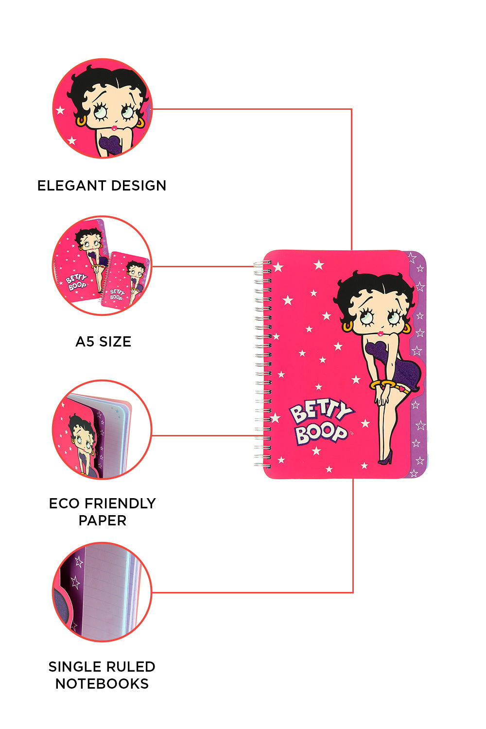 Betty Boop A5 (9X6) Spiral Notebook –Journal