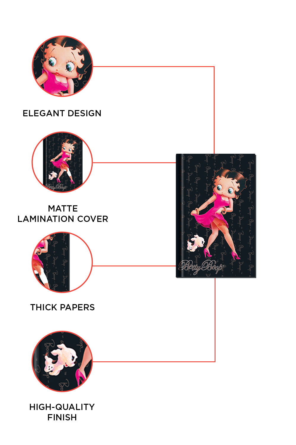 Betty Boop A5 Journal/Notebook(Bad Girl ,Champagne, Flirt)