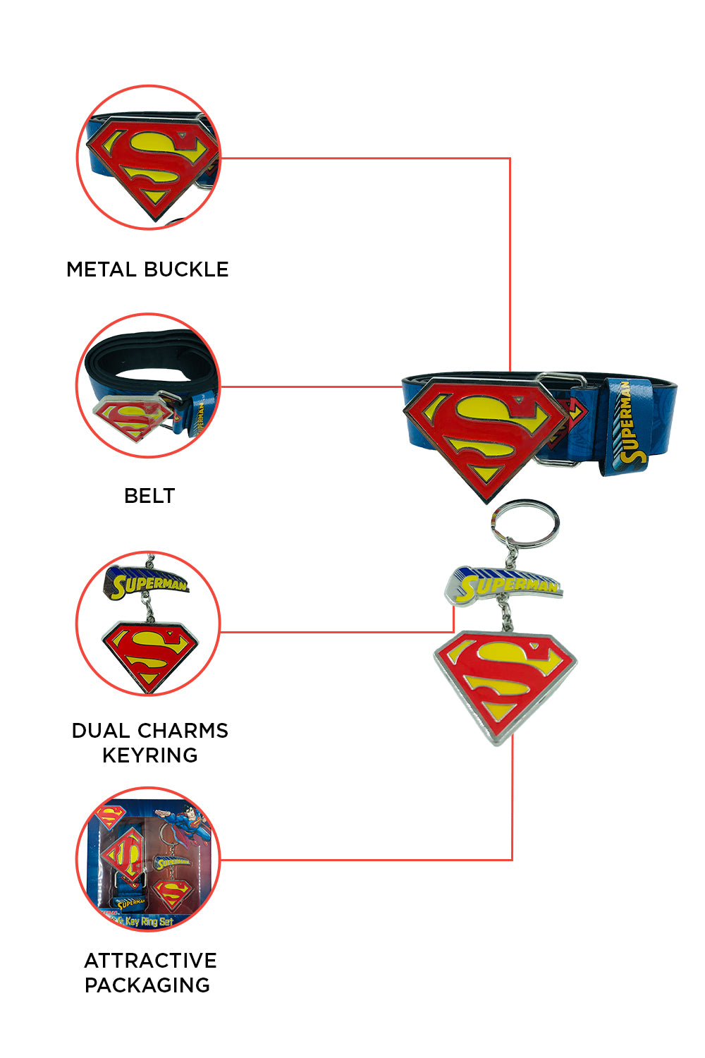 DC Superman Belt & Key Ring Gift Set