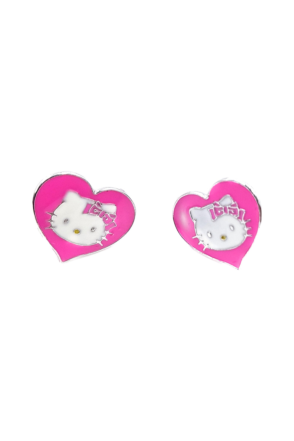 Hello Kitty 925 Original Sterling Silver Range Pink Enamel Heart Shaped Earrings