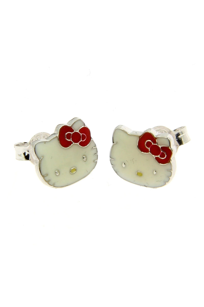 Hello Kitty 925 Original Sterling Silver Range White Enamel Earrings set