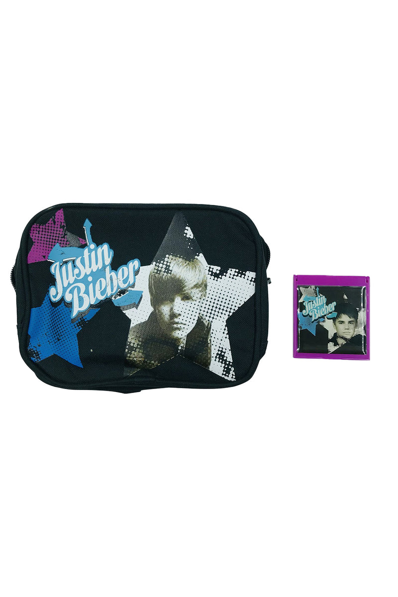 Justin Bieber Cosmetic Case Black With Zip And Compact Mirror Girls/Boys Gift Set