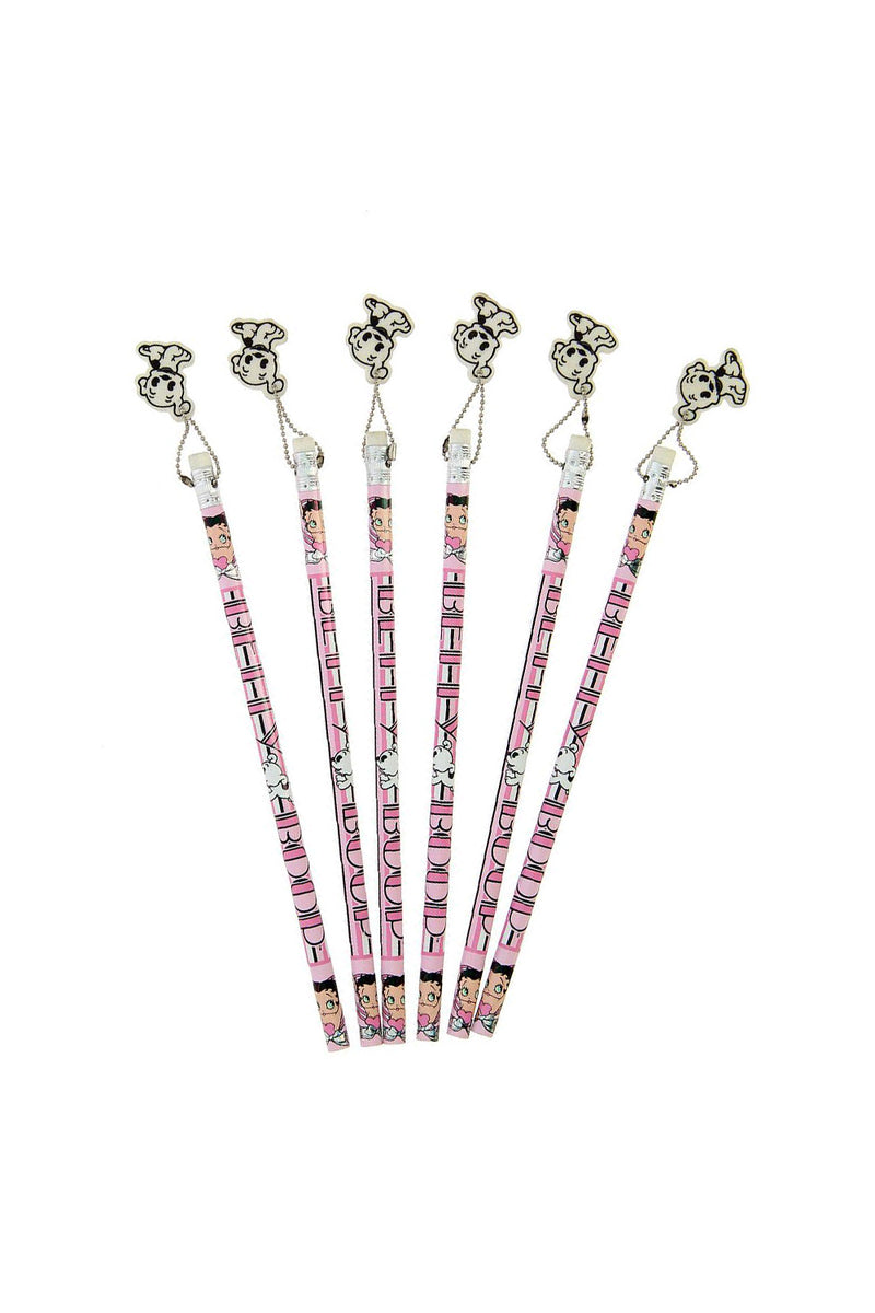 Betty Boop Pink Heart Pencil with Eraser Set Of 6