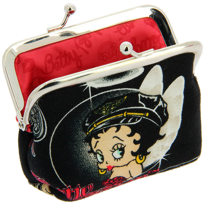 Betty Boop 'Biker Betty' Coin Purse is a kiss-lock coin purse with one compartment to keep essentials.  It is made from high quality microfiber and polyester and has good capacity to fit in, cards, cash, keys, jewellery, and coins and so on. Exclusively Available at Reliance Gifts www.reliancegifts.co.uk