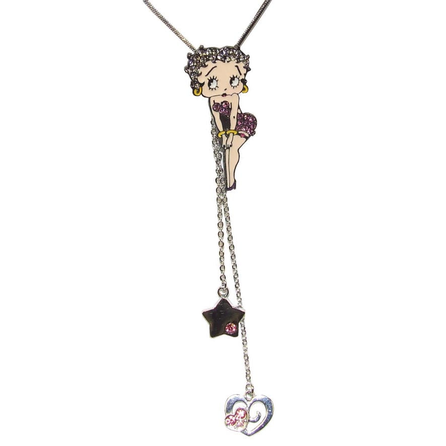 Betty Boop Star Struck Charm with Austrian Crystals Necklace 42 cm