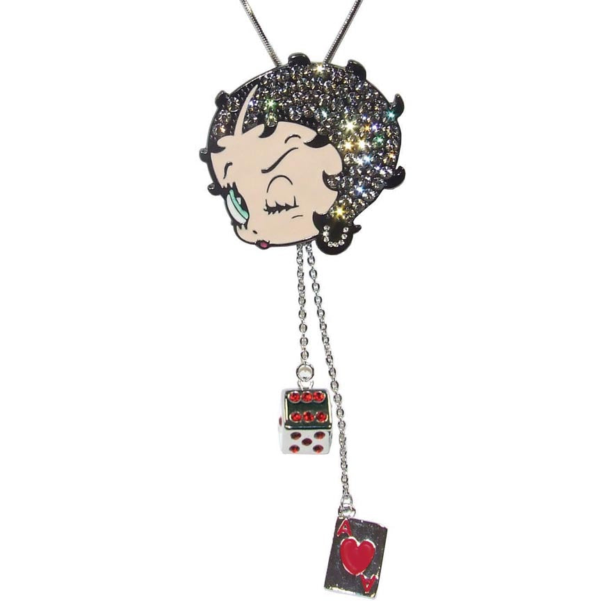 Betty Boop Ladies Betty Winking Charm with Austrian Crystals Necklace 42 cm