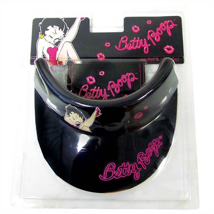 Betty Boop Sun Visor & Wallet&nbsp;set is a black color cap with Betty and Kiss design and Betty Boop embroidered on the hood part. &nbsp;It will make you look cool as its light weight, comfortable and will protect you from sun. Exclusively Available at Reliance Gifts www.reliancegifts.co.uk