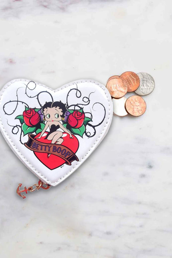 Betty Boop Heart Shaped White Coin Purse
