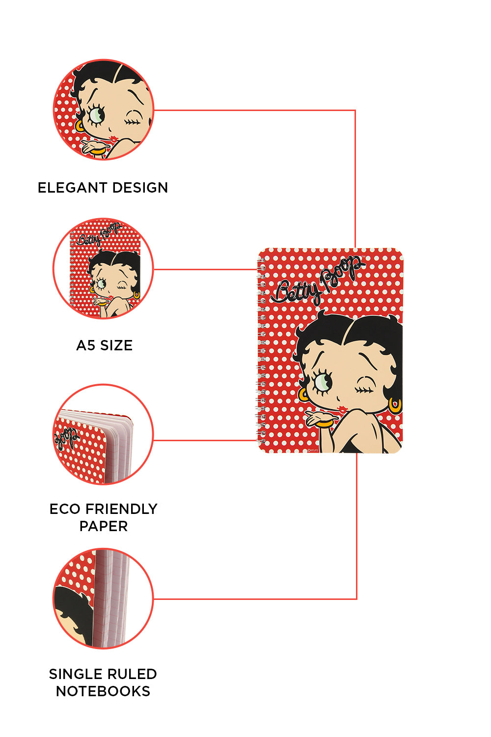 Betty Boop A5 (9X6) Spiral Notebook –Journal