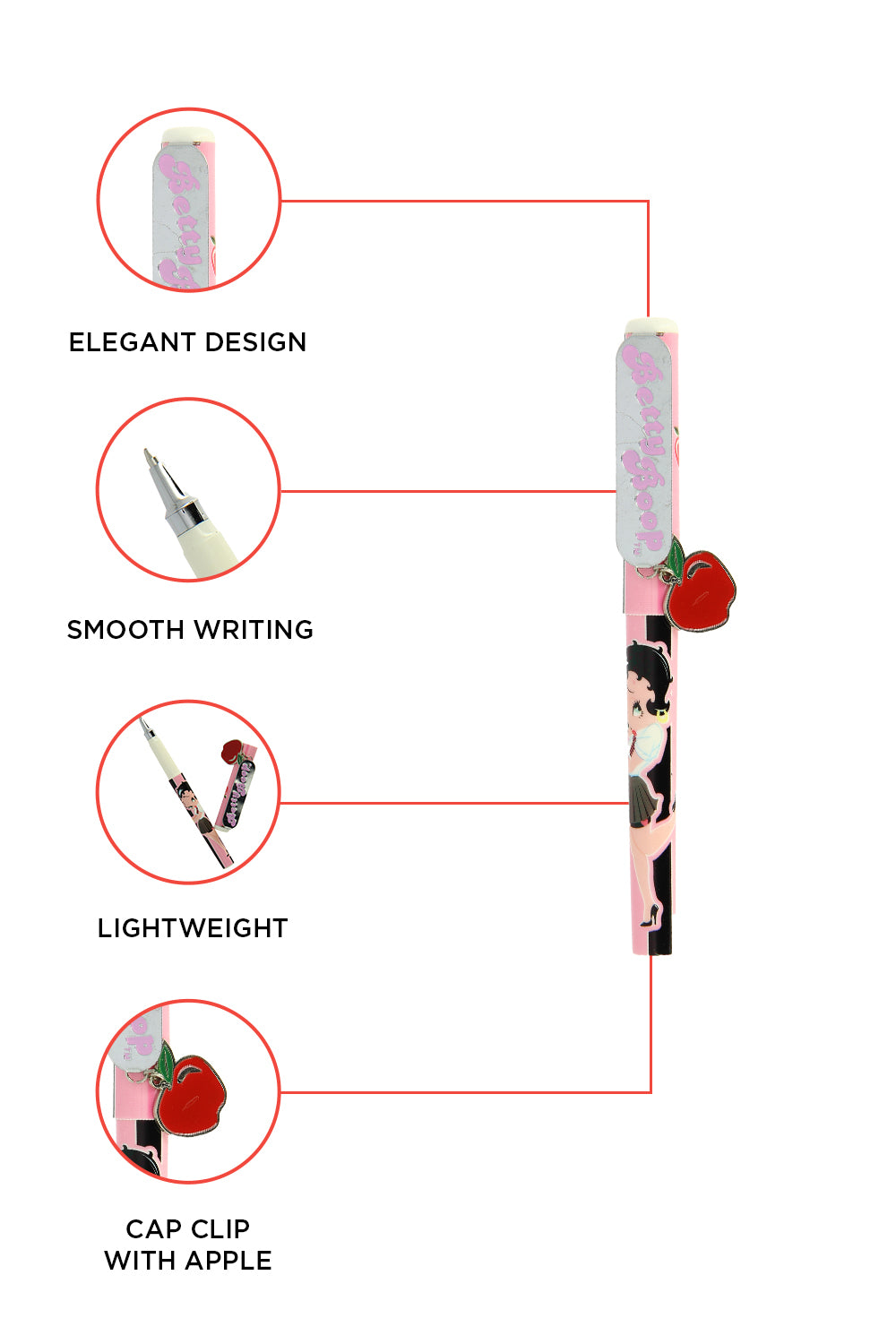 Betty Boop School Girl Retro Apple Charm Pen