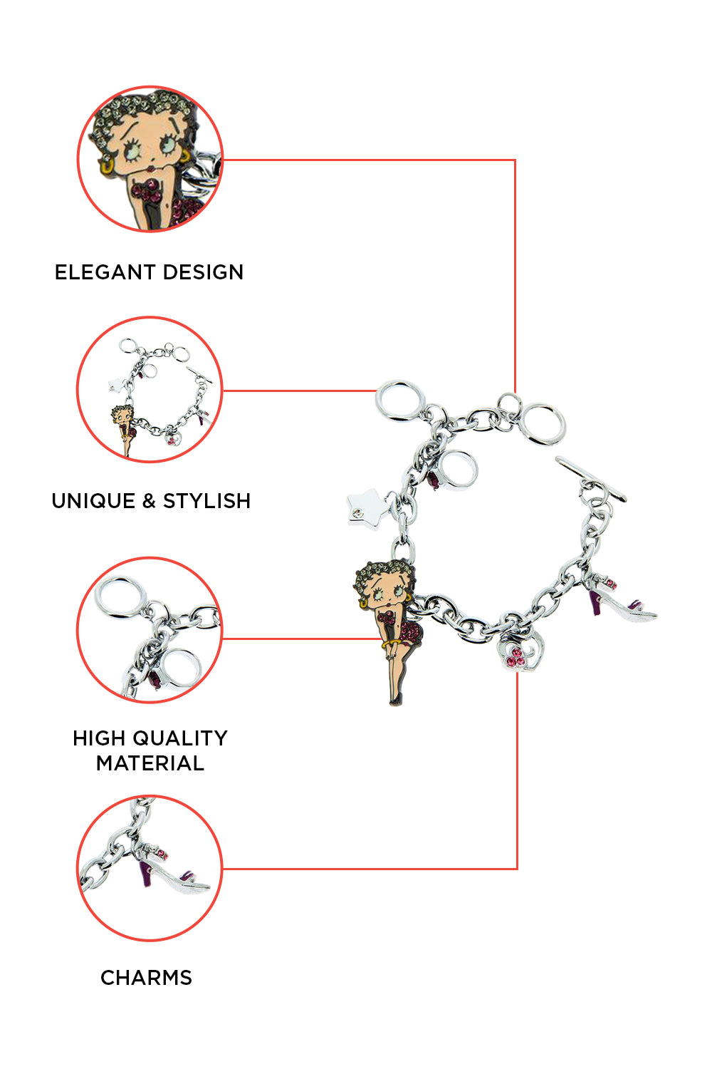 Betty Boop Star Struck Charm Bracelet