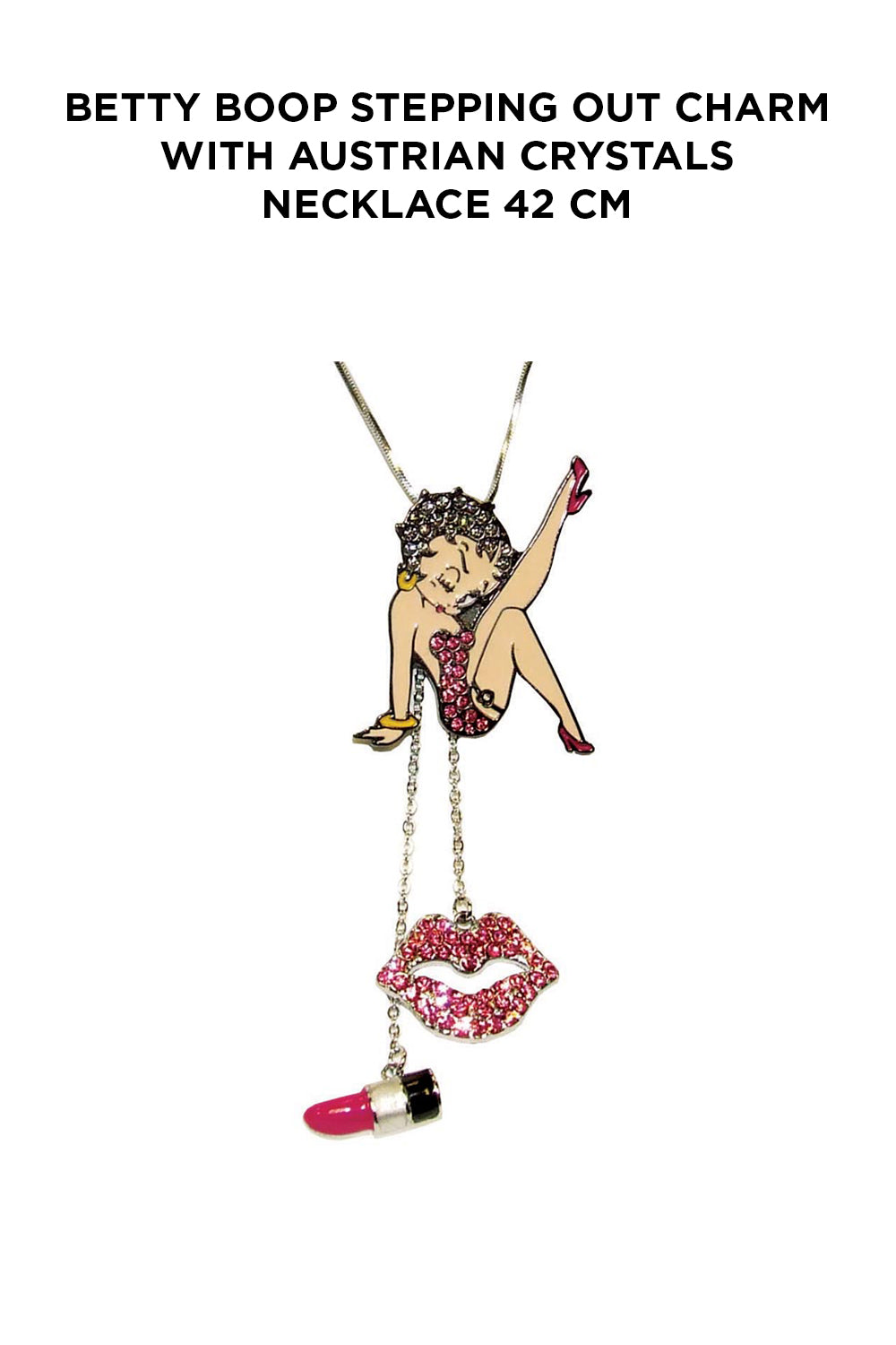 Betty Boop Stepping Out Charm with Austrian Crystals Necklace 42 cm