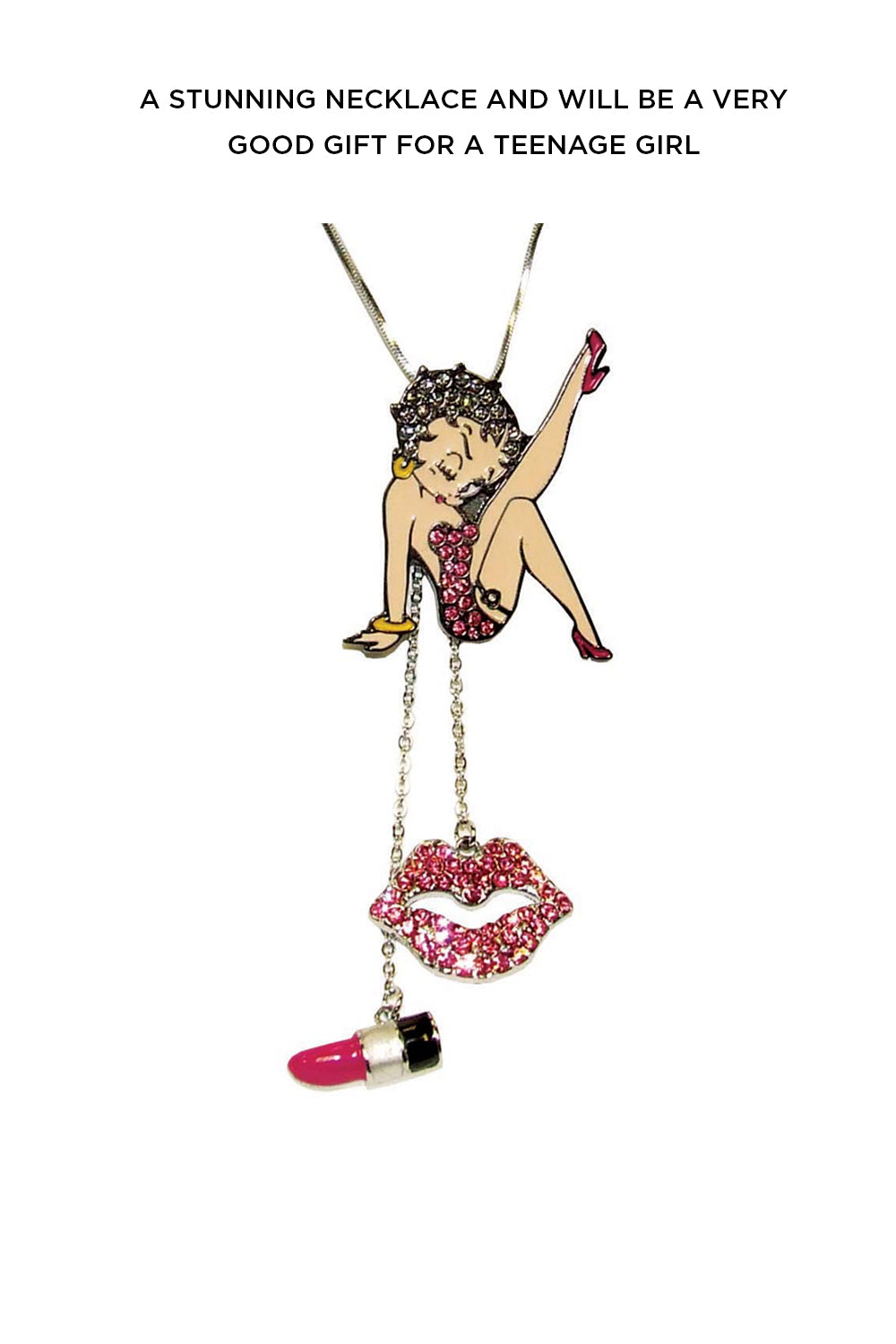 Betty Boop Stepping Out Charm with Austrian Crystals Necklace 42 cm