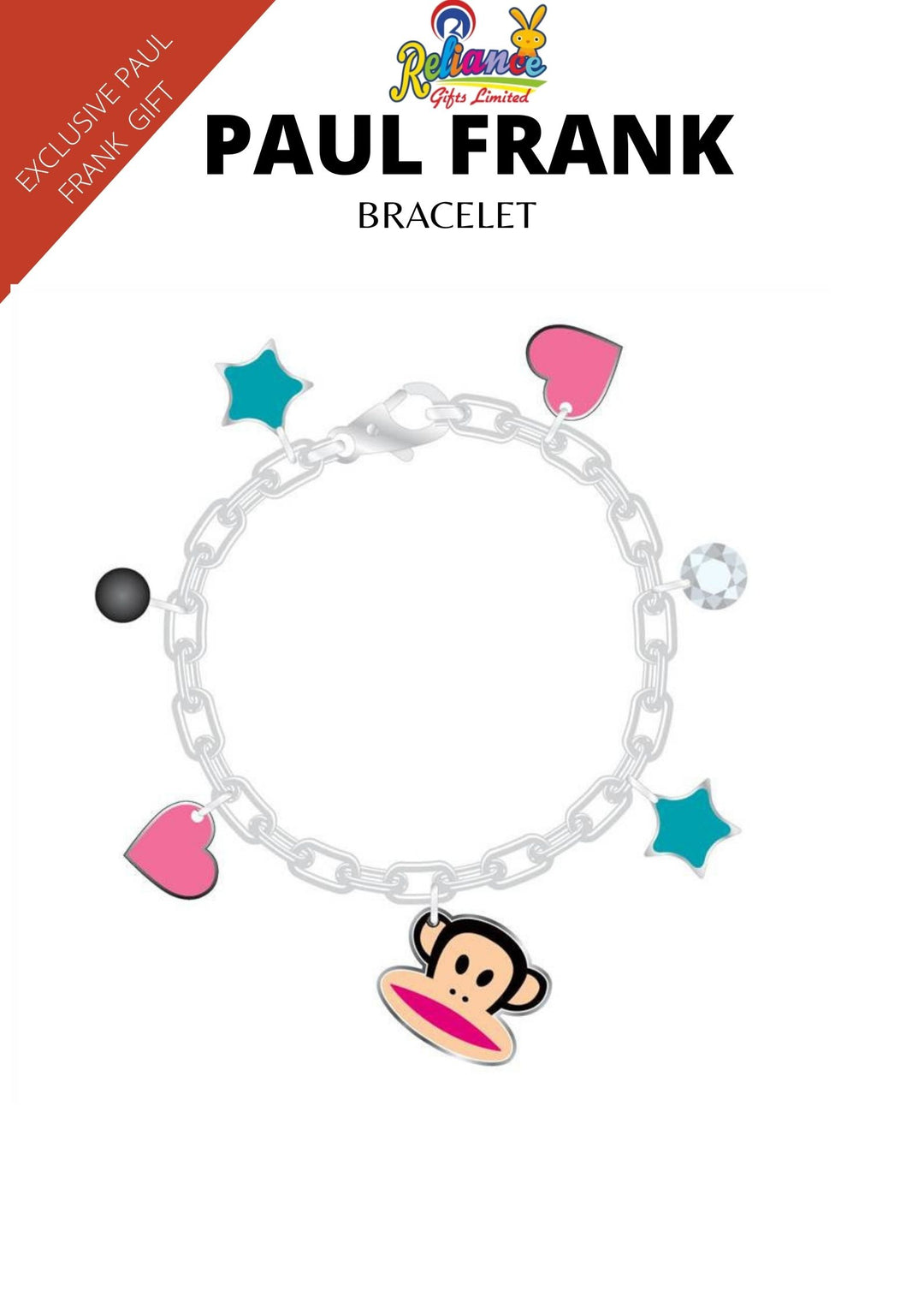 If you are a fan of Paul Frank Julius Monkey design this is lovely option. The bracelet features hearts, stars and the Paul Frank face. This lovely charm bracelet can be a great gift for a dear friend.  Exclusively Available at Reliance Gifts www.reliancegifts.co.uk