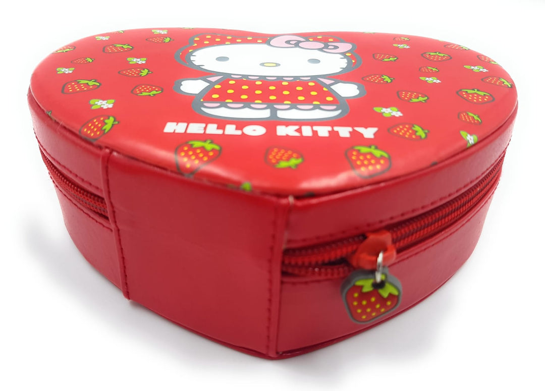 Hello Kitty Jewellery Box (Strawberry) A lovely Jewellery box features Kitty on top of the jewellery box. The box is red with strawberries and strawberry blossom all around. Kitty is wearing a red hooded dress with yellow dots looking like a strawberry herself.Exclusively Available at Reliance Gifts www.reliancegifts.co.uk