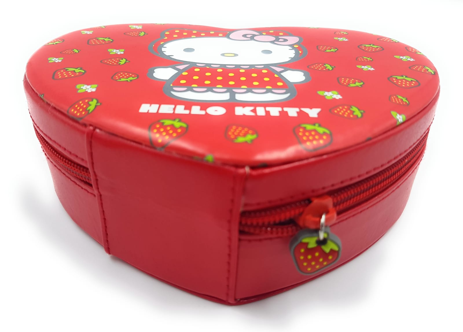 Hello Kitty Jewellery Box (Strawberry) A lovely Jewellery box features Kitty on top of the jewellery box. The box is red with strawberries and strawberry blossom all around. Kitty is wearing a red hooded dress with yellow dots looking like a strawberry herself.Exclusively Available at Reliance Gifts www.reliancegifts.co.uk