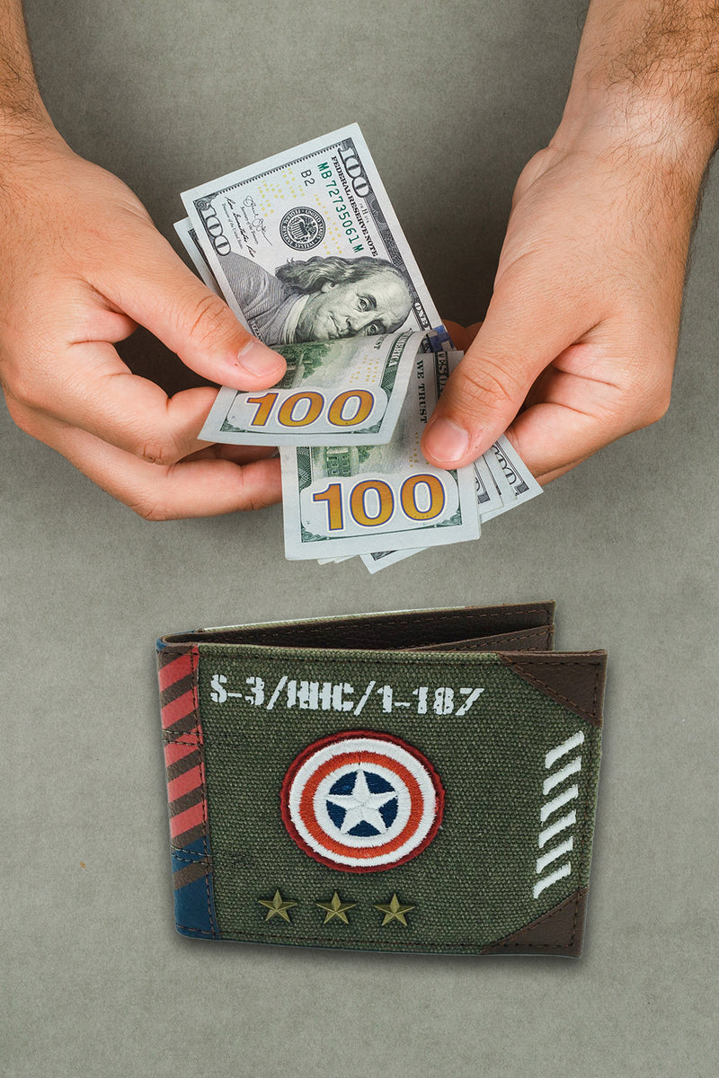 Marvel Captain America Vintage Military Army Zip Top Canvas Wallet