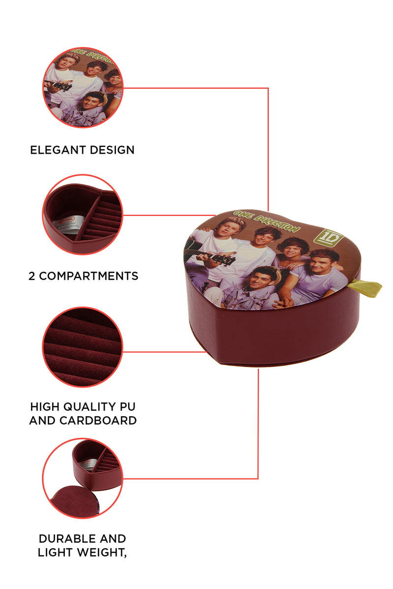 One Direction Jewelry Box A lovely brown color jewelry box featuring images of all five Harry Styles, Liam Payne, Louis Tomlinson, Niall Horan and Zayan Malik from the group on top. This jewelry box is an ideal gift for your friends and family . Exclusively Available at Reliance Gifts www.reliancegifts.co.uk .