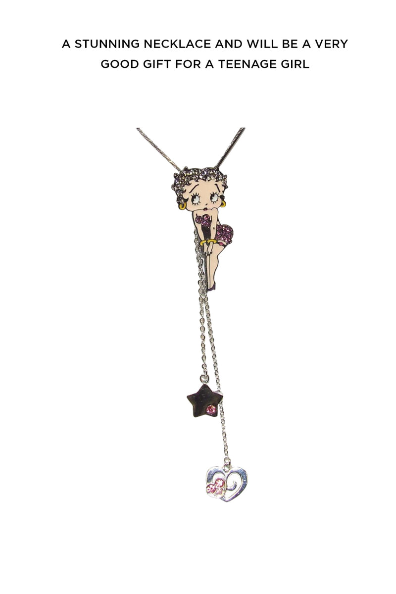 Betty Boop Star Struck Charm with Austrian Crystals Necklace 42 cm