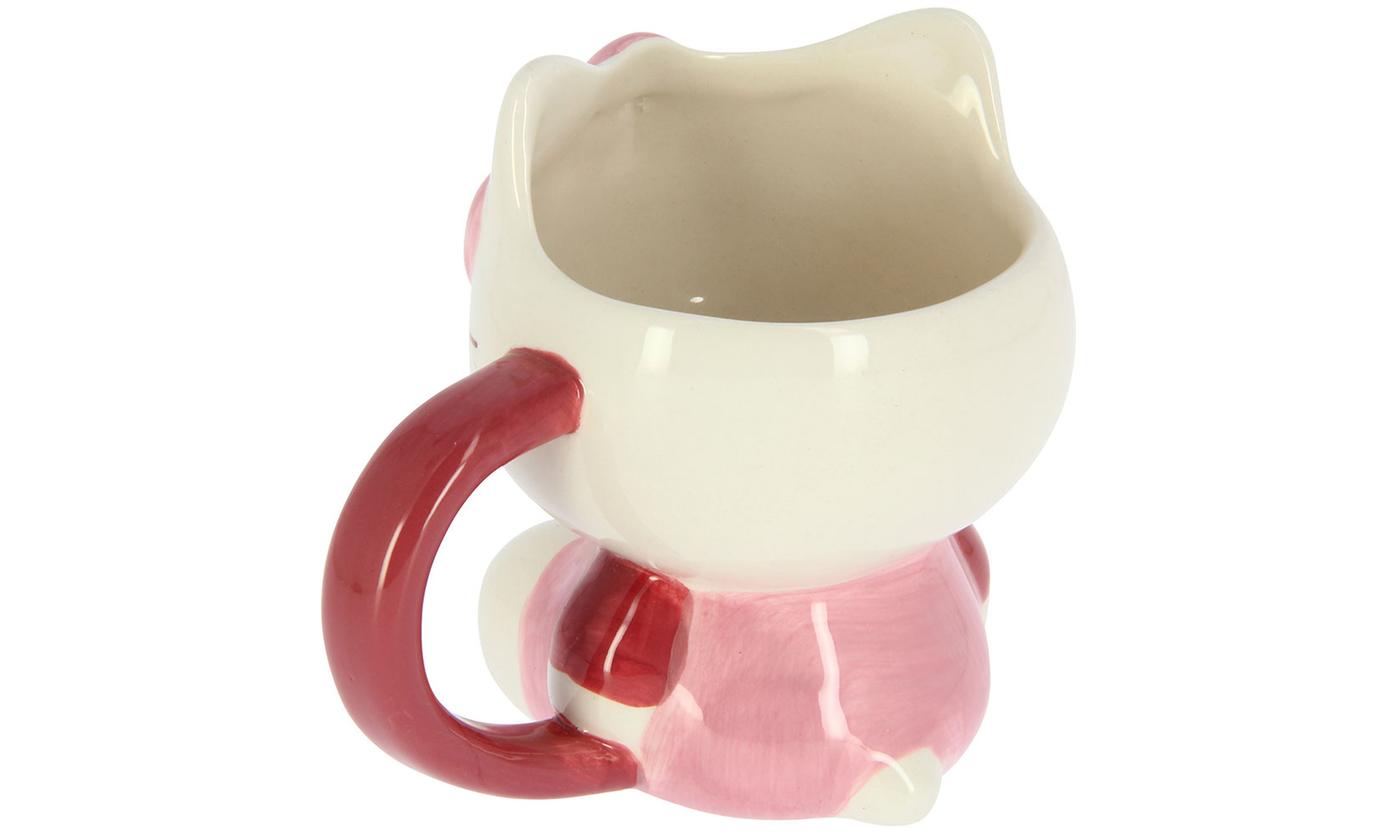 Hello Kitty 3D Ceramic Mug is a beautiful mug with Hello Kitty body designed on the mug the front has hello Kitty in sitting position design in a pink dress and bow with white face and prominent legs, hands and tail. Exclusively Available at Reliance Gifts www.reliancegifts.co.uk