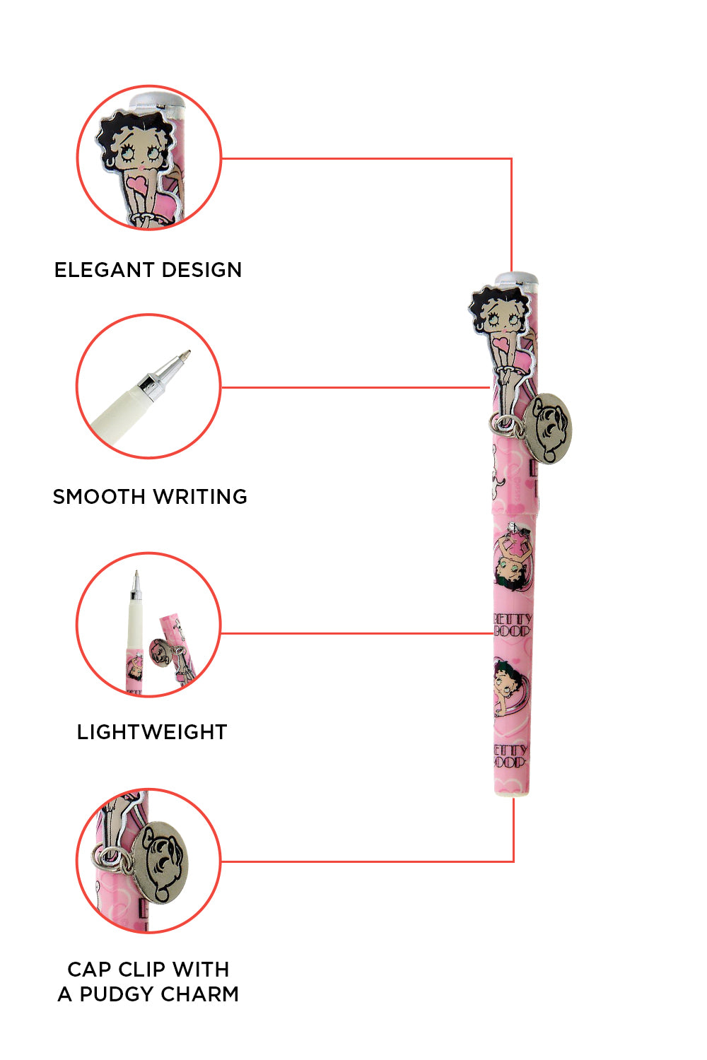 Betty Boop Pink Heart Deluxe Charm Pen