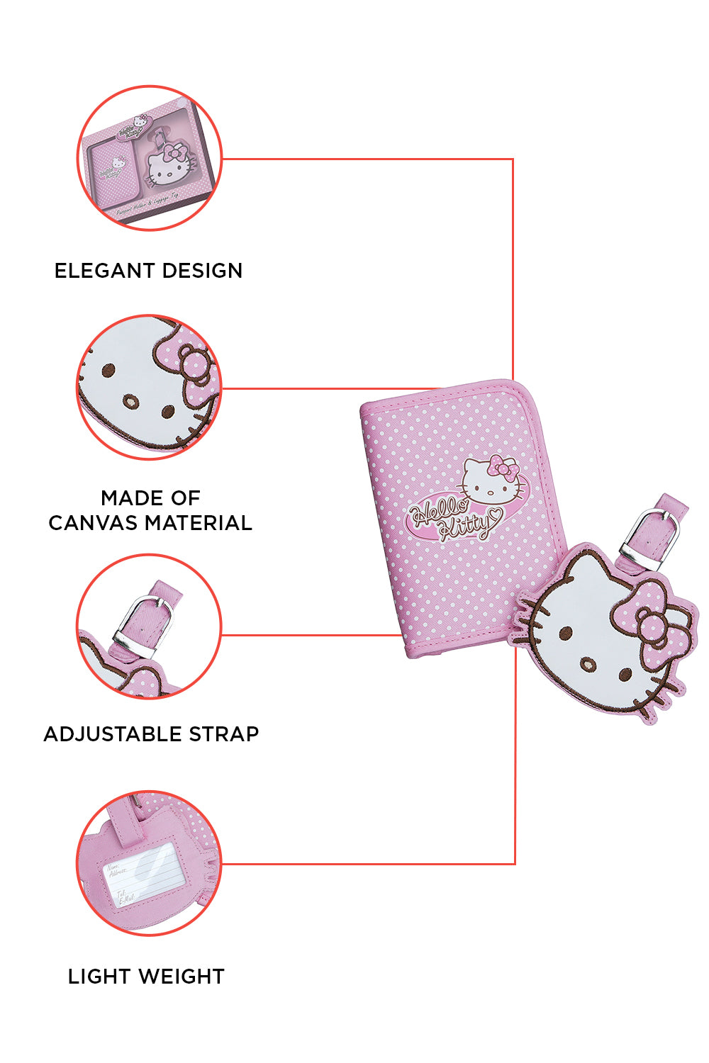 Hello Kitty Pink Passport Holder and Luggage Tag Set With Gift Box