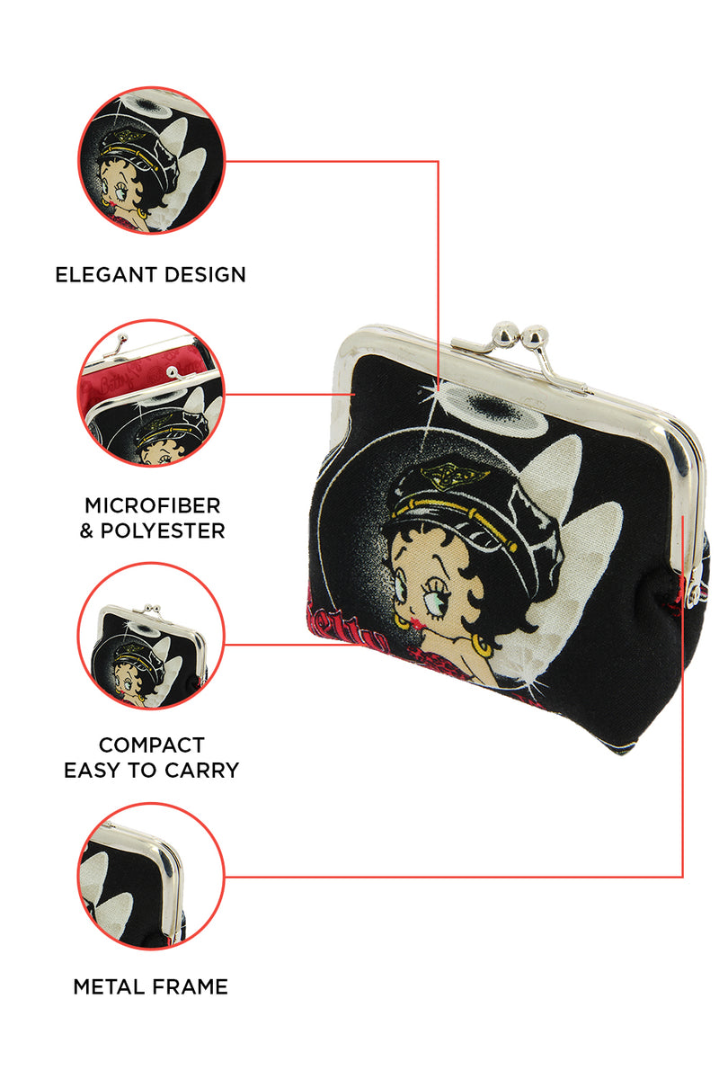 Betty Boop 'Biker Betty' Coin Purse is a kiss-lock coin purse with one compartment to keep essentials. It is made from high quality microfiber and polyester and has good capacity to fit in, cards, cash, keys, jewellery, and coins and so on. Exclusively Available at Reliance Gifts www.reliancegifts.co.uk