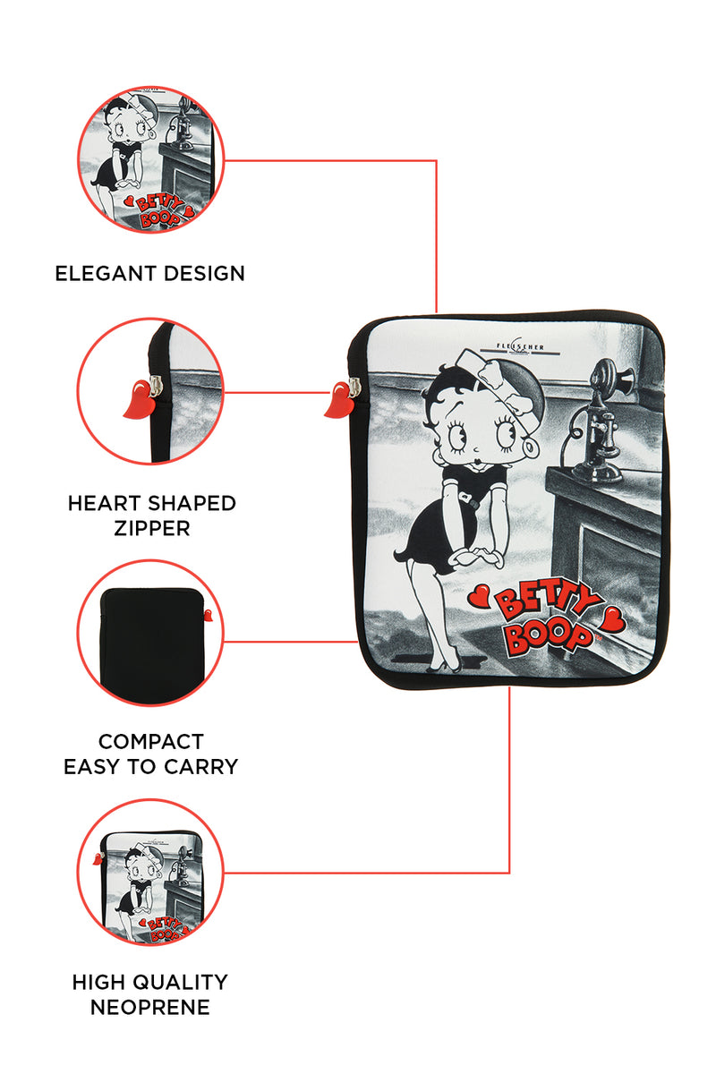 Betty Boop Theme Ipad Case Betty Boop Theme iPad Cover is made of High Quality Neoprene. This is a brand new in original packaging with tag ipad case and it is light .It protects the iPad from impact and dust damage. Exclusively Available at Reliance Gifts www.reliancegifts.co.uk